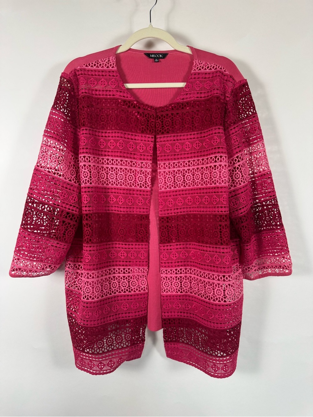 Misook Azalea Crochet Long-line Jacket 0X Striped Feminine Vibrant Romantic